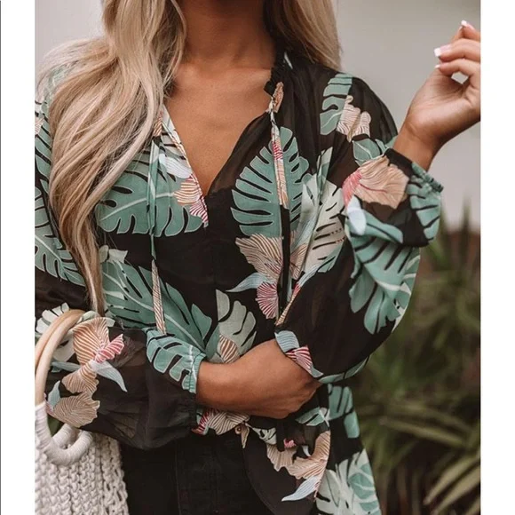 EUC SIZE S Impressions Palm Sheer Shift Top - Picture 4 of 8